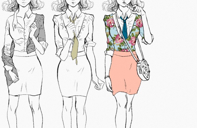 640x416 fashion illustration of three same woman wearing differently - Women Fashion Drawing