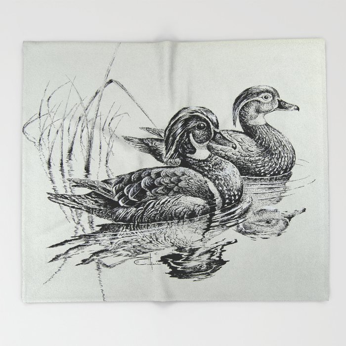 700x700 Wood Duck Pair Throw Blanket - Wood Duck Drawing