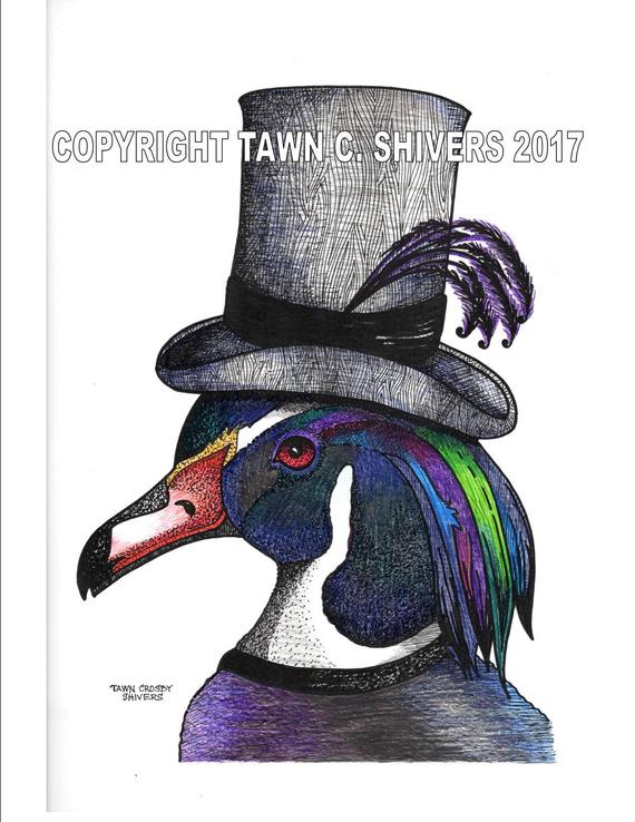 570x738 wood duck portrait top hat wood grain pattern hand drawn etsy - Wood Duck Drawing