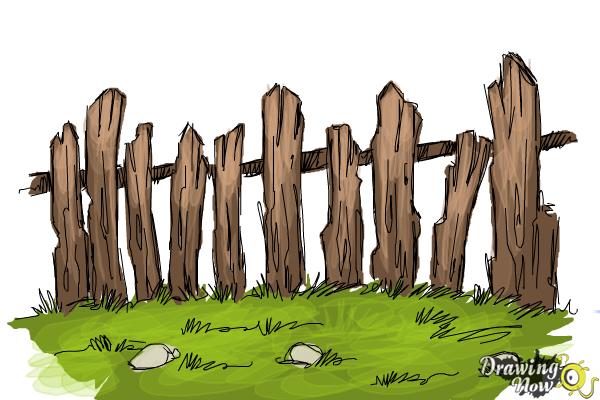 600x400 How To Draw A Fence - Wood Fence Drawing