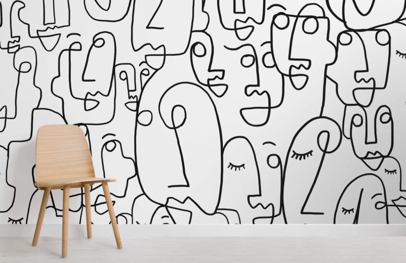 820x532 Large Face Line Drawing Wallpaper Mural - Wood Line Drawing