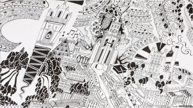 624x351 Bristol Artist Creates Hand Drawn Maps Of The City - Wood Line Drawing