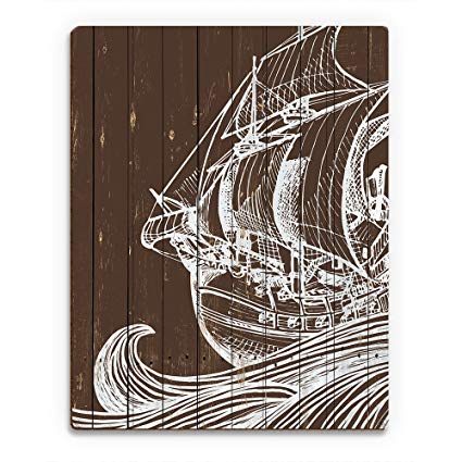 425x425 rustic waves and boat brown nautical line drawing - Wood Plank Drawing