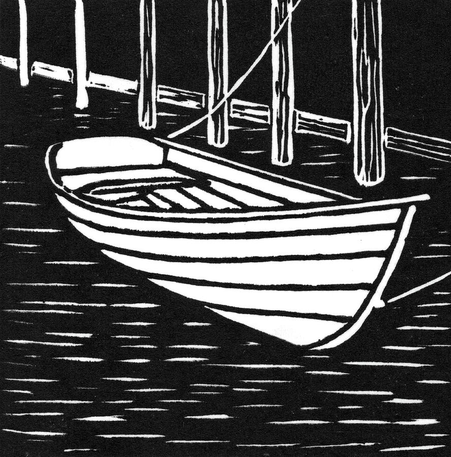 888x900 wooden boat linocut drawing - Wooden Boat Drawing
