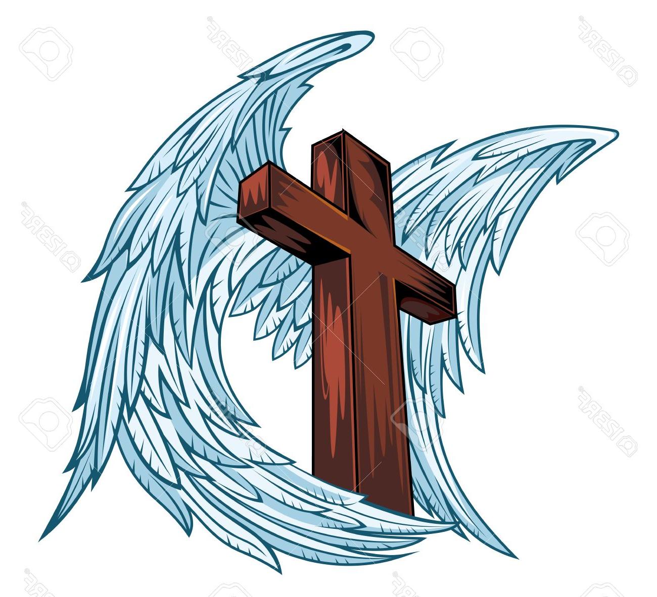1300x1183 top angel wings with wooden cross vector illustration stock - Wooden Cross Drawing