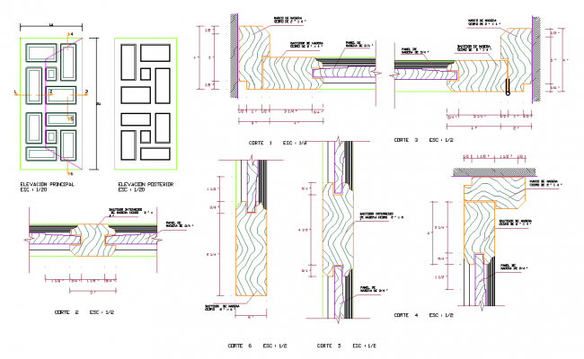 650x400 Wood Door Detail Dwg - Wooden Door Drawing
