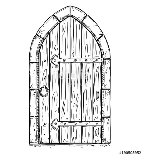 458x500 Cartoon Vector Doodle Drawing Illustration Of Closed Or Locked - Wooden Door Drawing