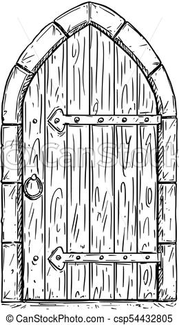 260x470 cartoon vector drawing of wooden medieval door closed or locked - Wooden Drawings