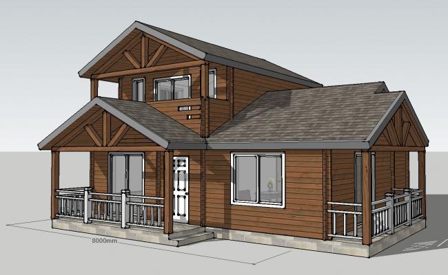 650x400 Luxuries Wooden House Model Cad Drawing Details Skp - Wooden House Drawing