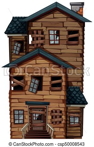 300x470 Old Wooden House With Chimney Illustration - Wooden House Drawing