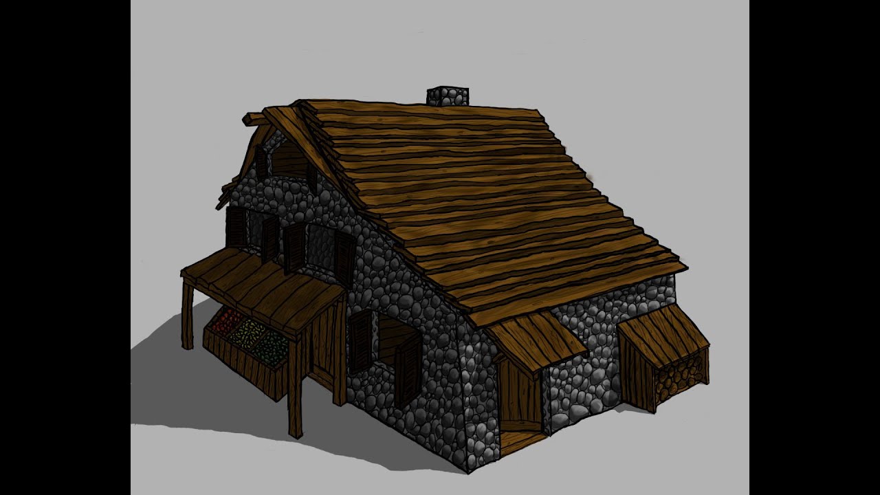 1280x720 Speed Drawing A Stone And Wooden House - Wooden House Drawing