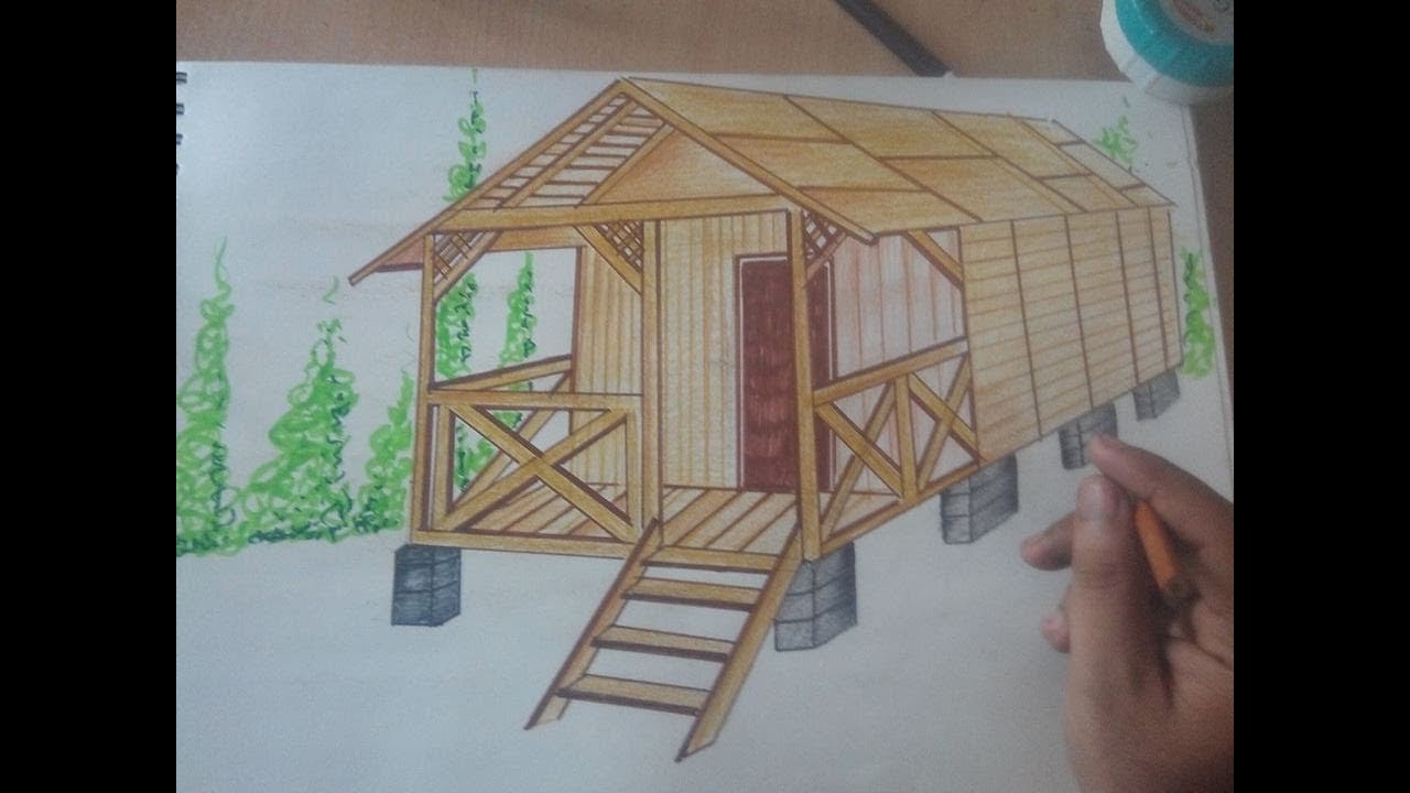 1280x720 How To Draw Wooden Cottage House - Wooden House Drawing