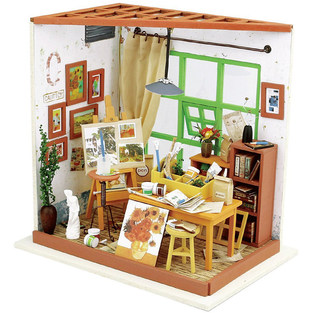 640x640 Doll House Miniature Diy Dollhouse With Furnitures Wooden House - Wooden House Drawing