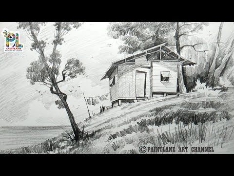 480x360 How To Draw A Small Wooden House On Upland Scenery With Pencil - Wooden House Drawing