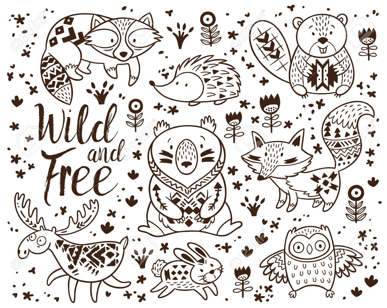 1300x1033 woodland animal coloring pages great free clipart, silhouette - Woodland Animal Drawings