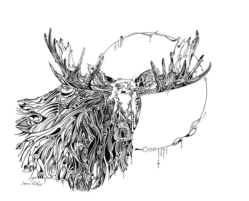 794x640 moon moose drawing bull moose moose illustration woodland etsy - Woodland Drawing