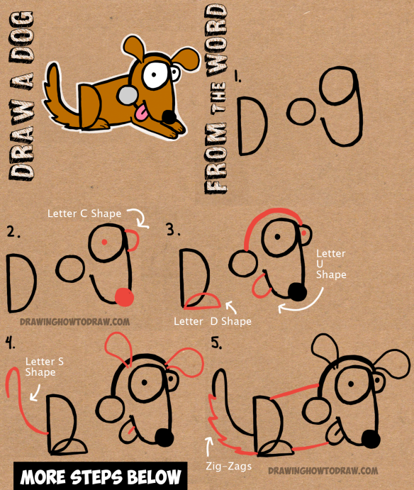 584x691 how to draw cartoon dogs with the word dog in easy steps tutorial - Word Drawings