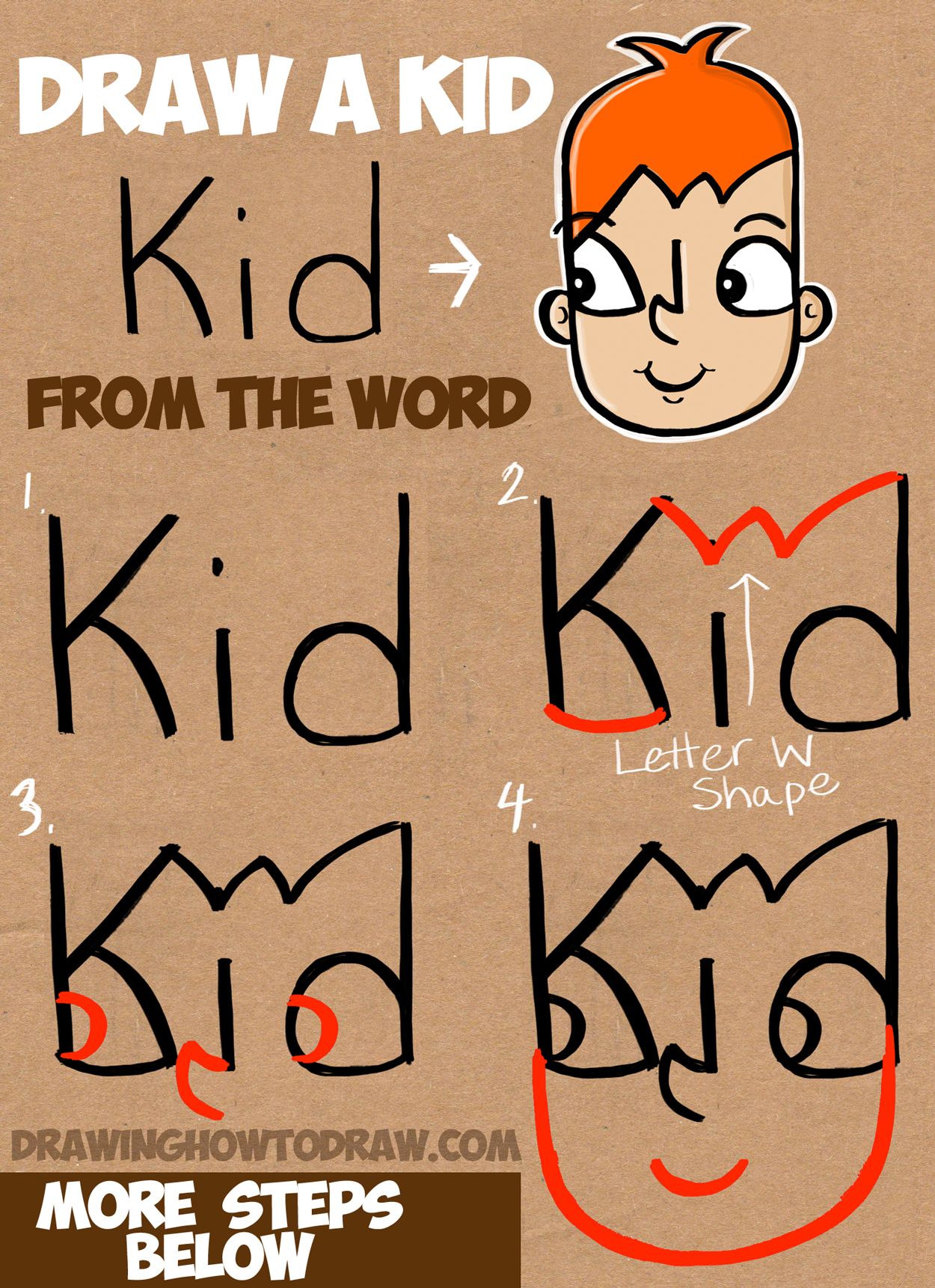 1250x1722 how to draw a cartoon kid from the word kid - Word Drawings