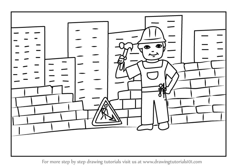 800x566 learn how to draw a construction worker scene - Worker Drawing