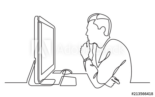 500x313 continuous line drawing of office worker concentrated behind - Worker Drawing