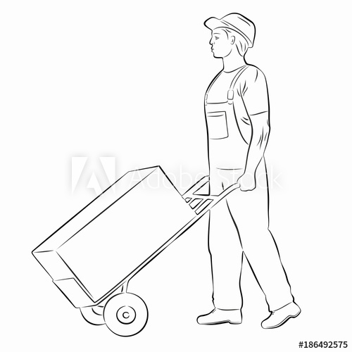 500x500 illustration of a worker with a cart vector draw - Worker Drawing
