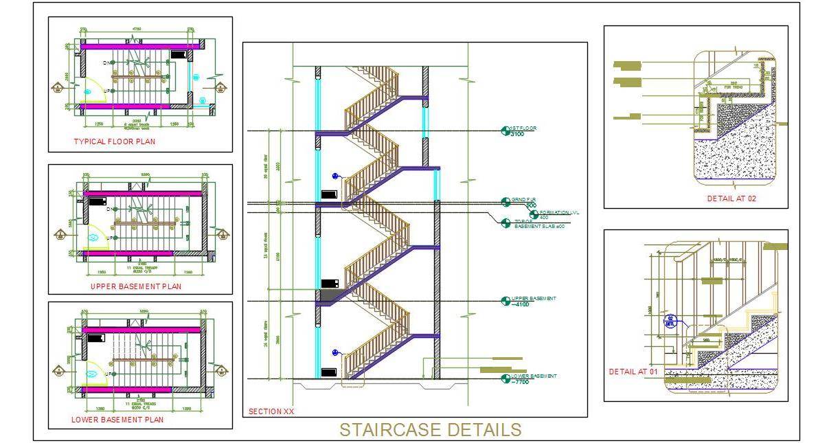 1207x645 staircase design working drawing - Working Drawing