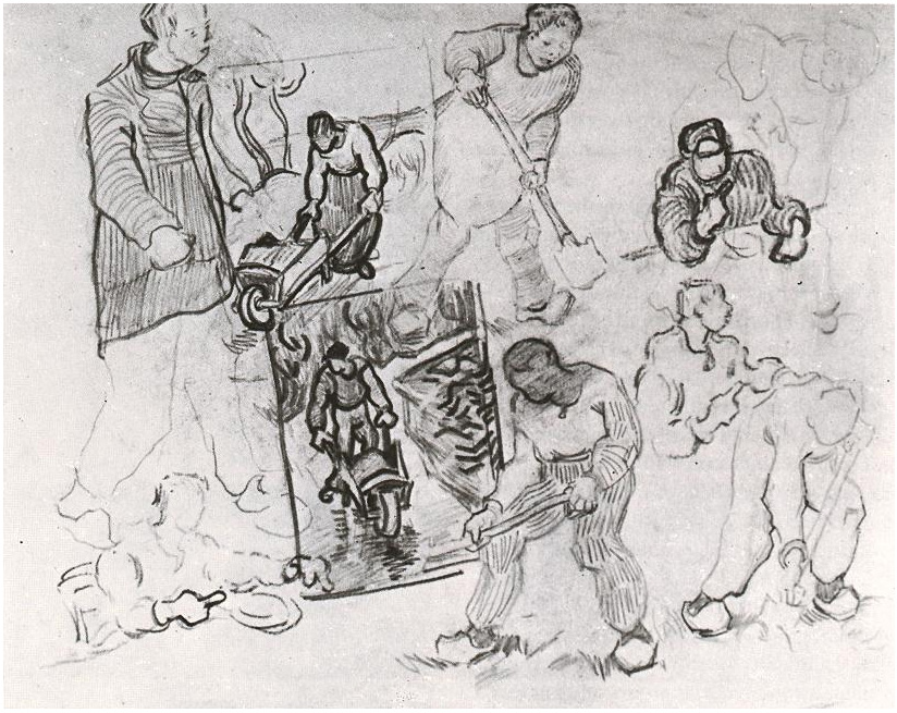 824x655 sheet with sketches of working people - Working People Drawing