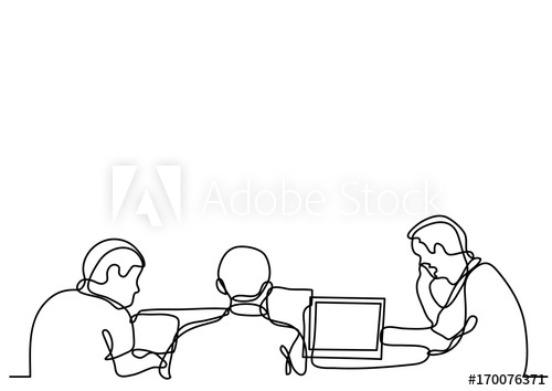 500x354 continuous line drawing of people working on laptop computers - Working People Drawing