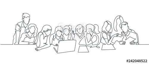 500x216 group of people working continuous one line vector drawing stock - Working People Drawing