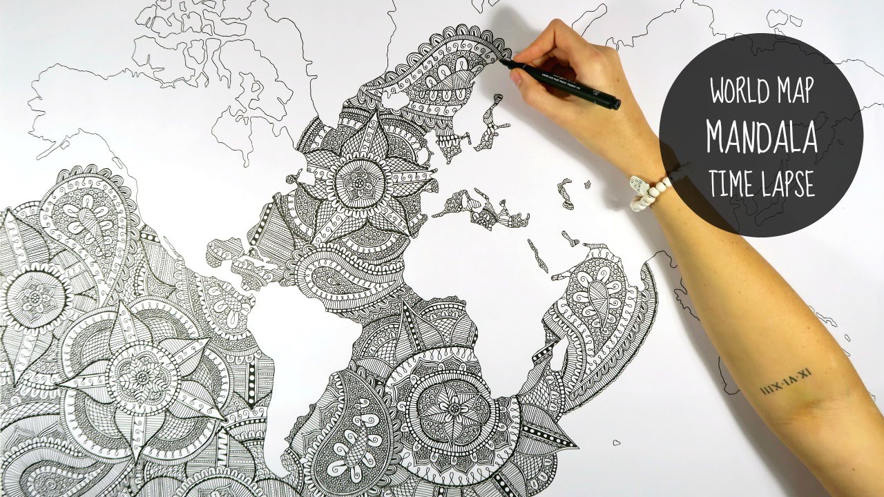 1280x720 World Map Mandala Speed Drawing - World Drawing Map