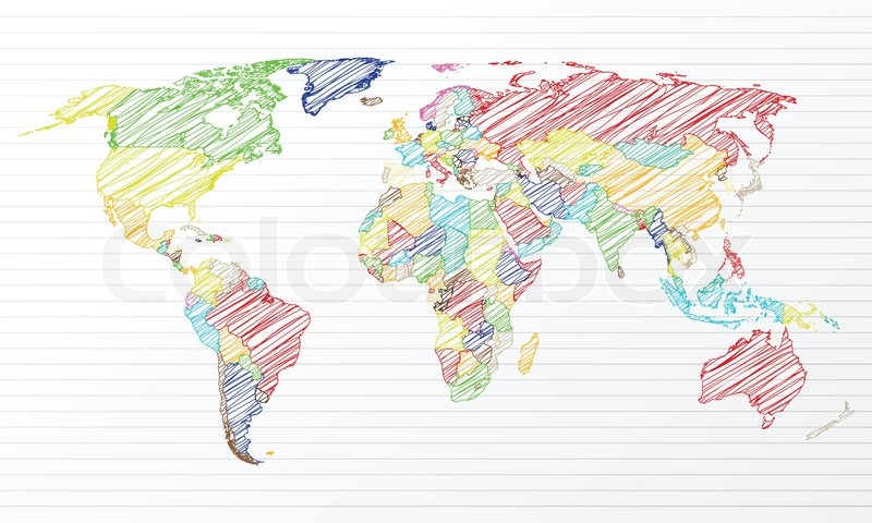 800x480 Color Drawing Political World Map On A Stock Vector Colourbox - World Drawing Map