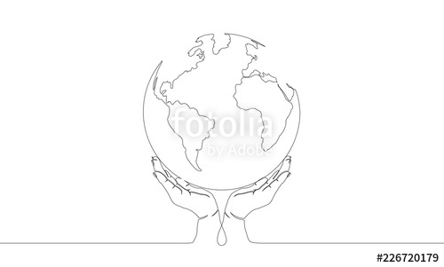 500x301 Vector Illustration Of The Single Line Drawing Of Two Hands - World In Hands Drawing