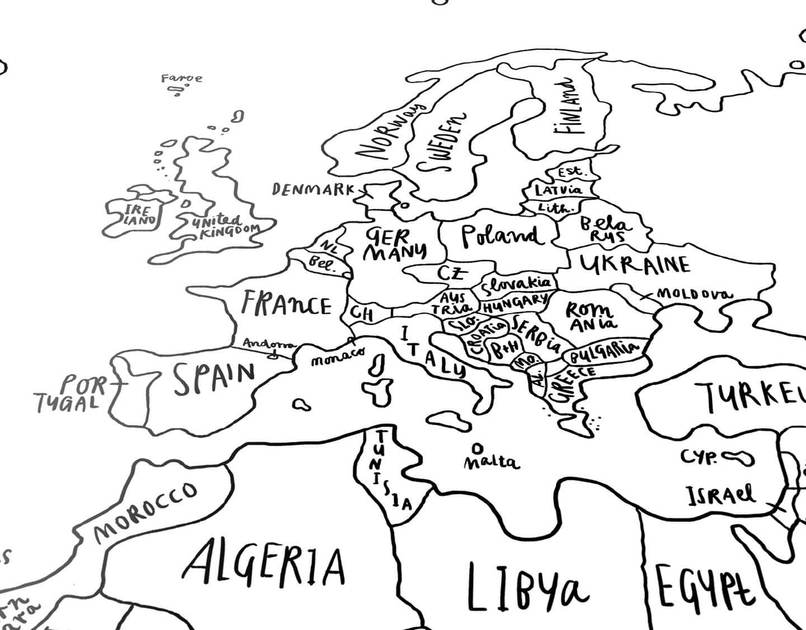 806x630 Sketch World Map Black And White Poster Awesome Maps - World Map Drawing