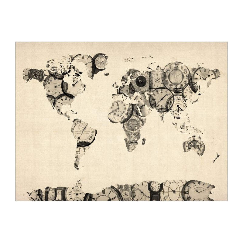 800x800 world map of antique clocks art canvas print - World Map Drawing Tumblr