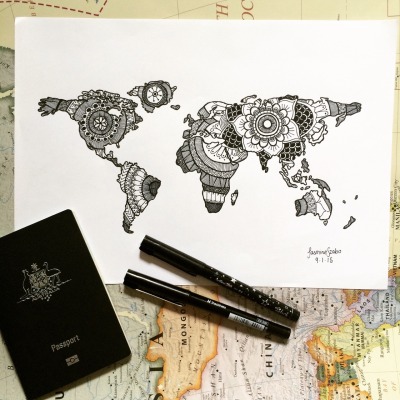 400x400 World Map Zentangle Tumblr - World Map Drawing Tumblr