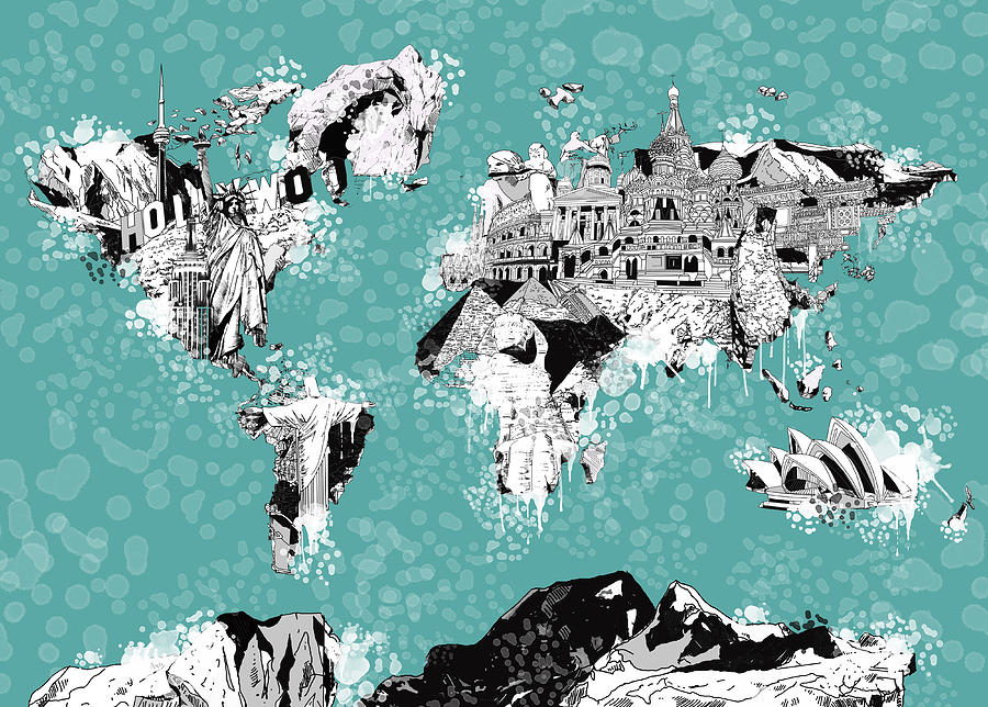 900x644 World Map Drawing Collage Painting - World Map For Drawing