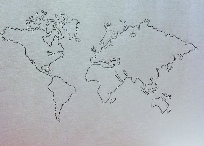 700x500 World Map Pencil Drawing Greeting Card For Sale - World Map For Drawing