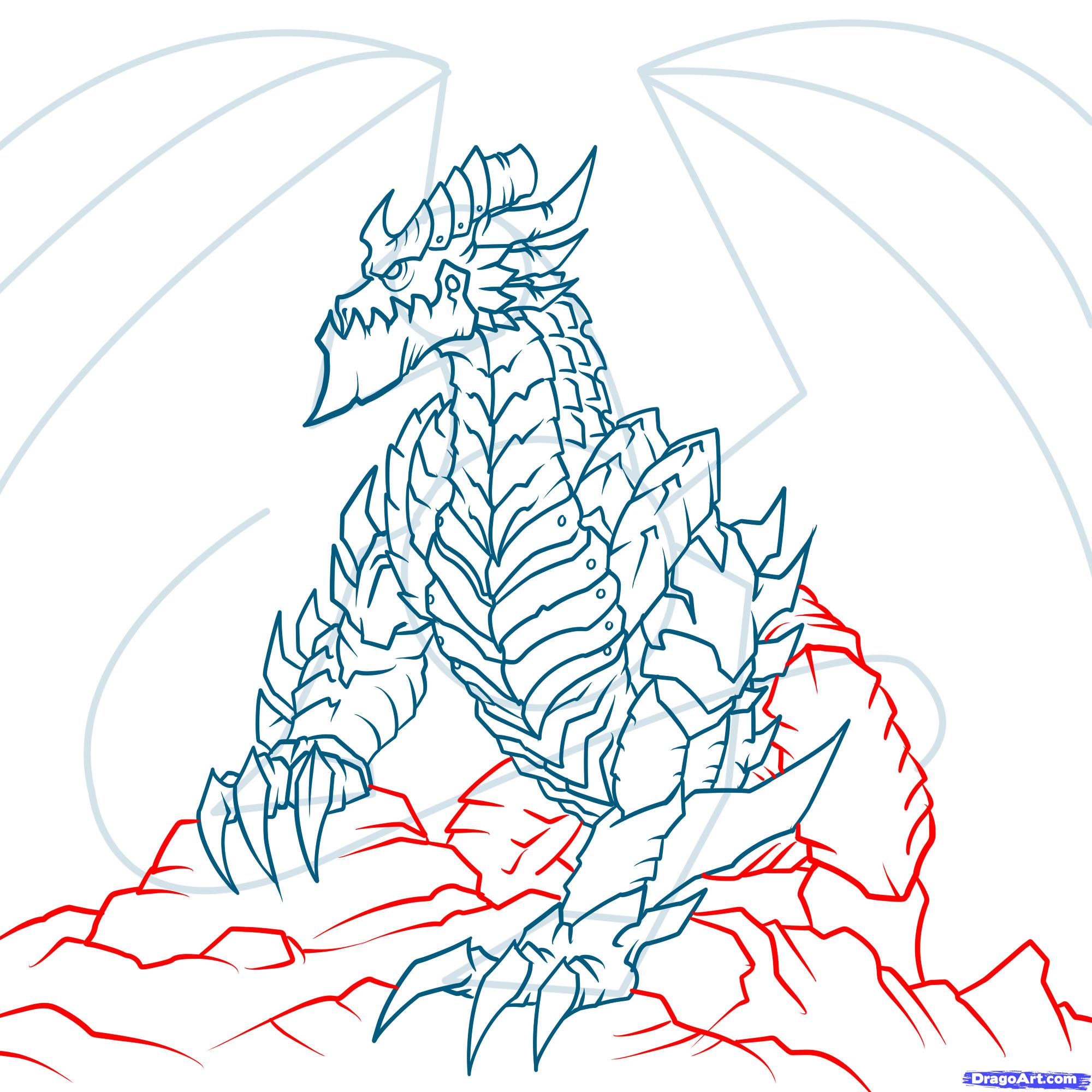 2000x2000 how to draw deathwing, world of warcraft, deathwing, step - World Of Warcraft Drawings