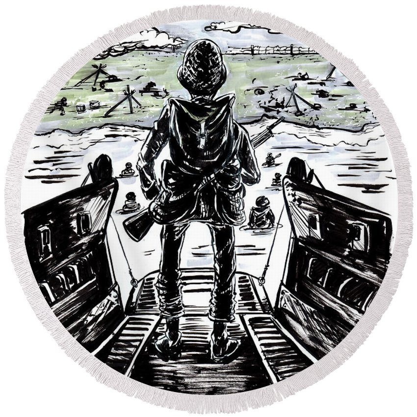 850x850 D Day World War Soldier Round Beach Towel For Sale - World War 2 Soldier Drawing