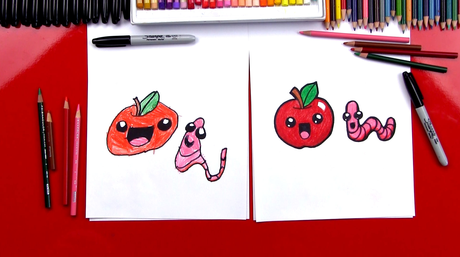 1912x1069 how to draw a cartoon apple and worm - Worm Cartoon Drawing