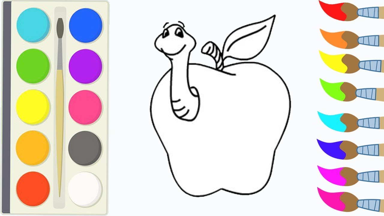 1280x720 how to draw a cartoon apple and worm drawing coloring for kids - Worm Cartoon Drawing