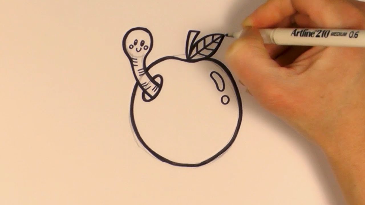 1280x720 how to draw a cartoon worm in an apple - Worm Cartoon Drawing