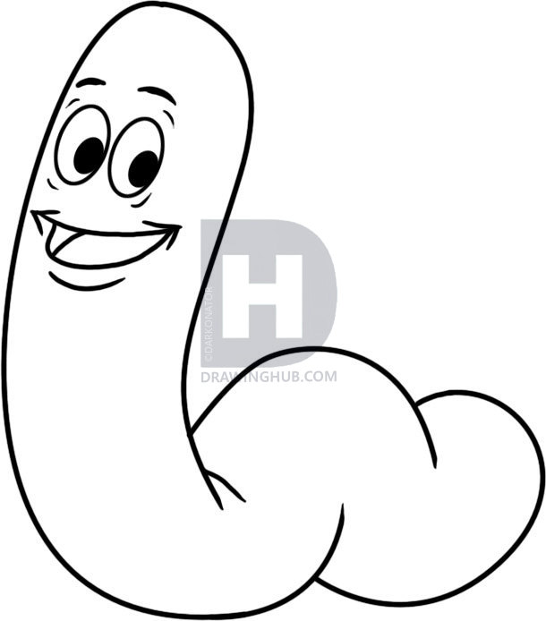 610x694 how to draw a worm, step - Worm Drawing