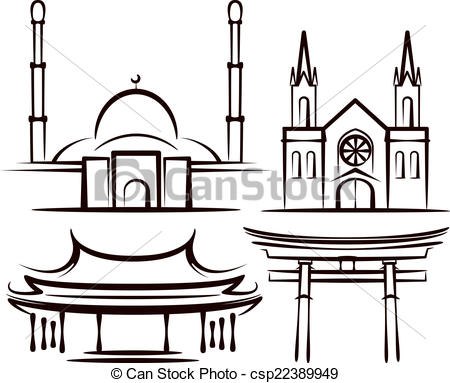 450x383 illustration with places of worship - Worship Drawing
