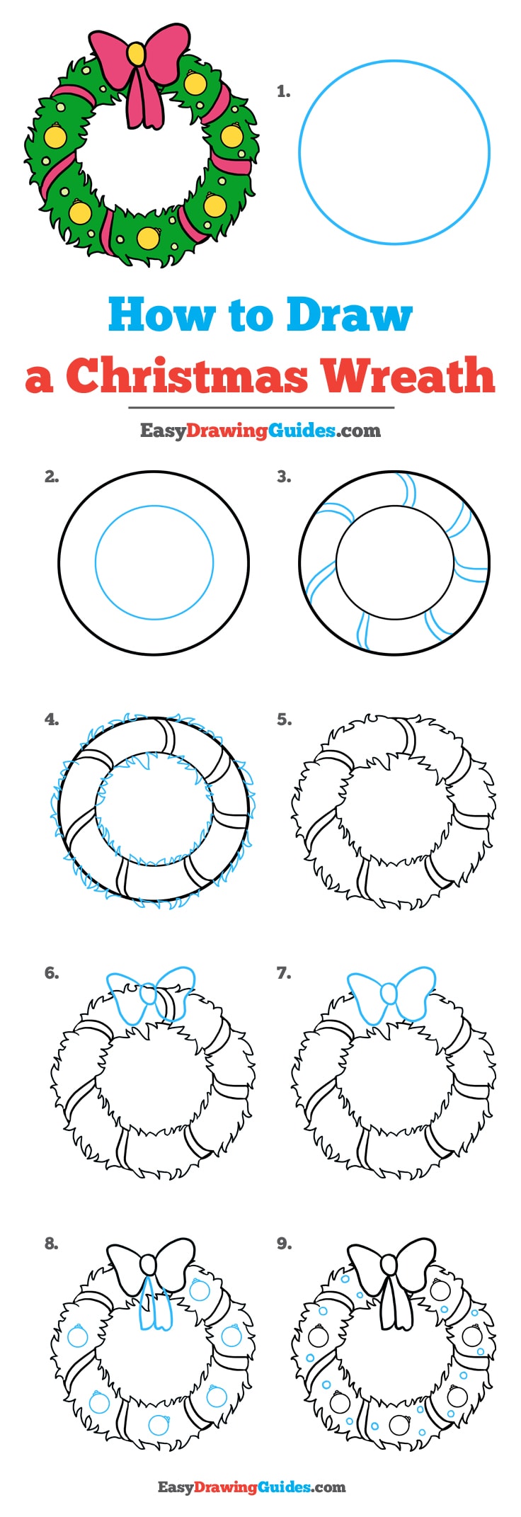 736x2142 How To Draw A Christmas Wreath - Wreath Drawing