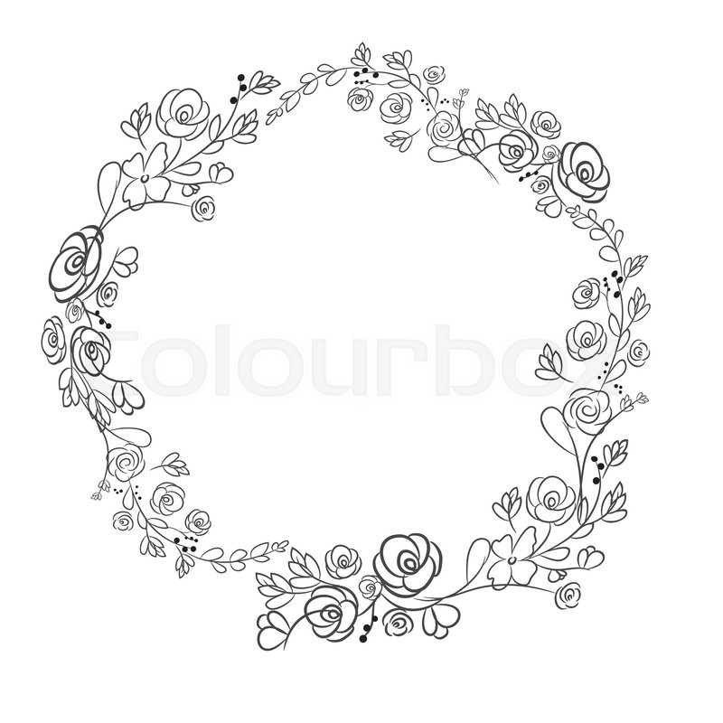 800x800 Spring Flower Wreath Laurel Branches Stock Vector Colourbox - Wreath Drawing