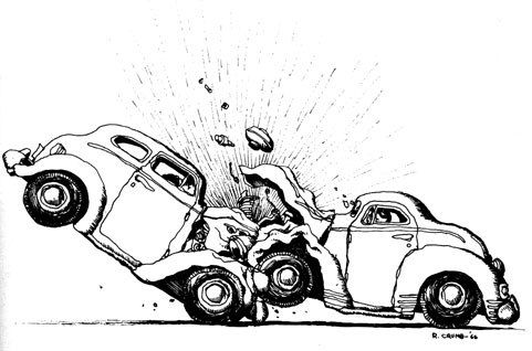 481x318 car art pencil drawings, car drawings - Wrecked Car Drawing