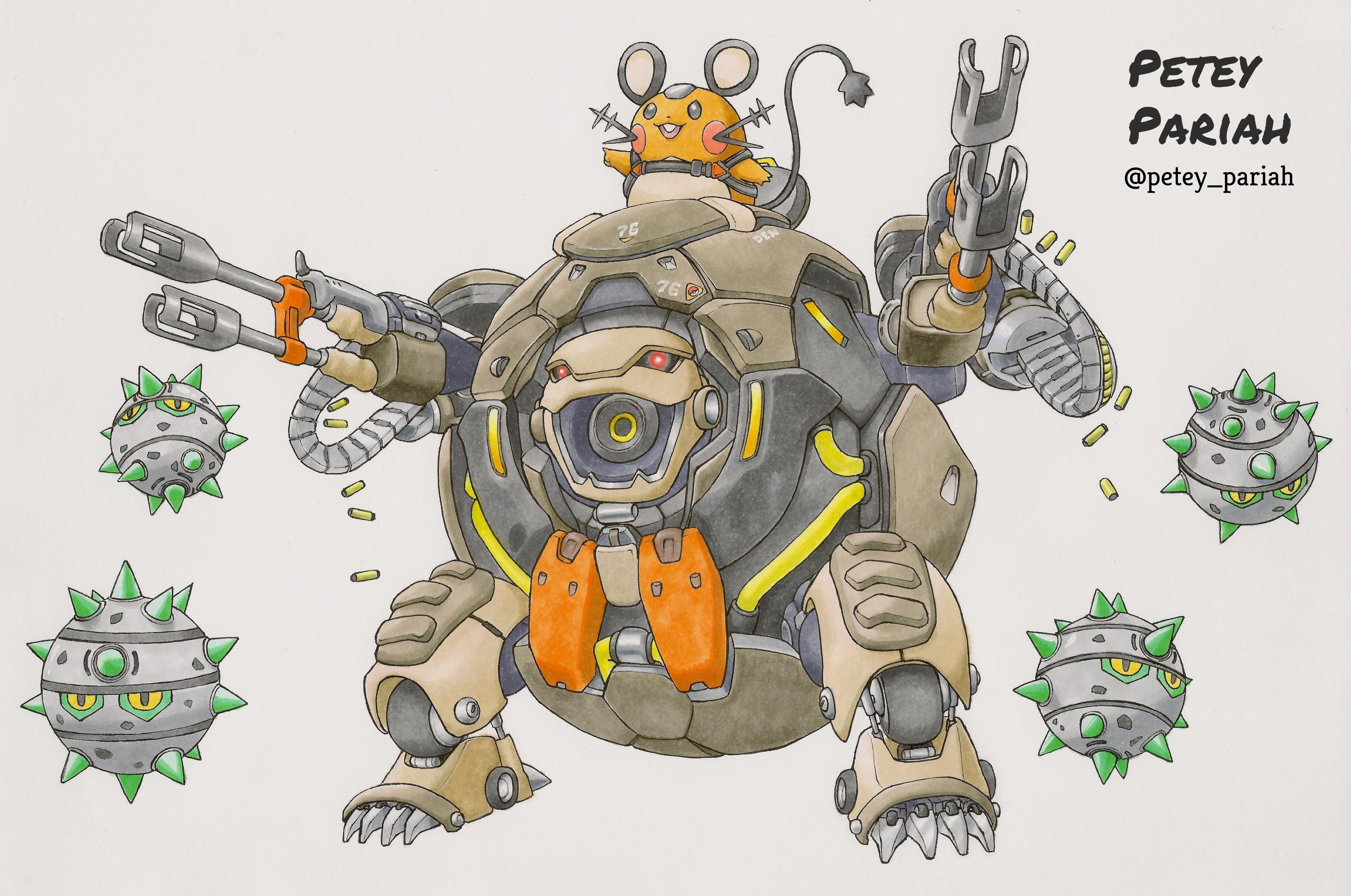 4000x2653 Mashup Of Dedenne And Golem With Wrecking Ball From Overwatch - Wrecking Ball Drawing