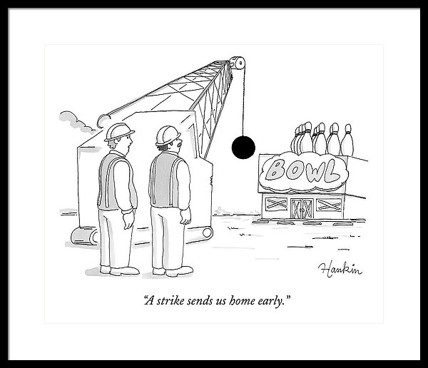 600x516 Two Construction Workers Watch As A Wrecking Ball Framed Print - Wrecking Ball Drawing