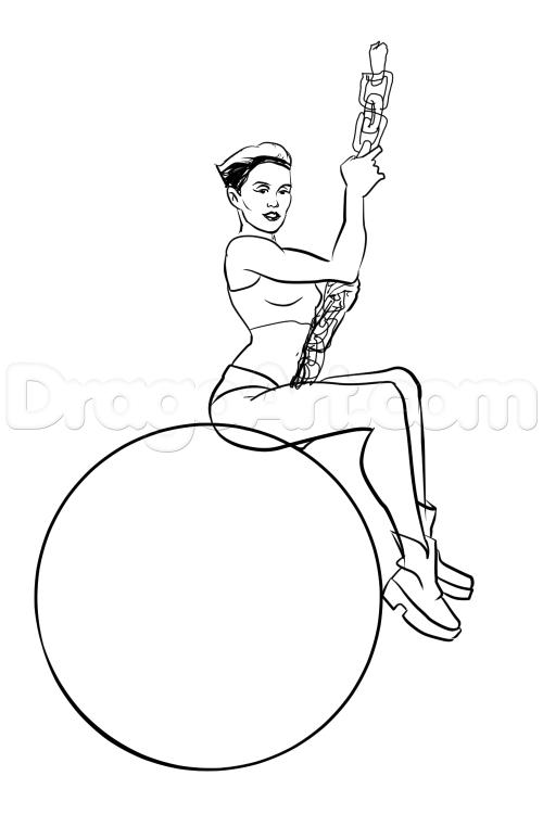 500x750 Draw Miley Cyrus On A Wrecking Ball, Step - Wrecking Ball Drawing